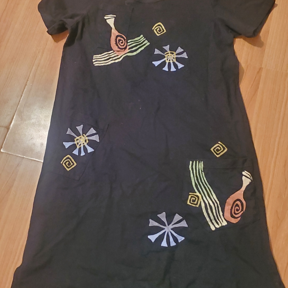 Viva City Black Dresz With Colorful Designs Size L